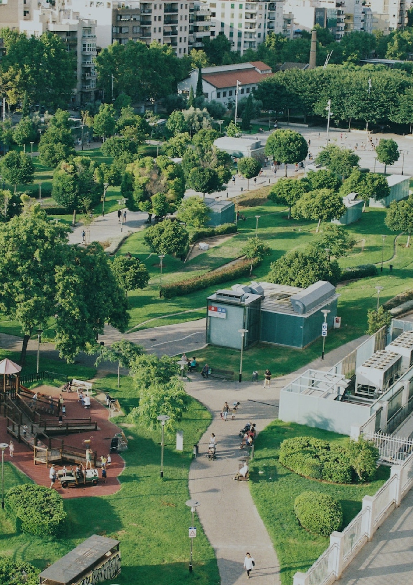 City park with paths and playground